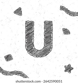 Alfabet krijtletter U. Stijl tekst effect. Grunge textuur achtergrond