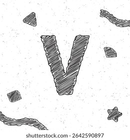 Alfabet krijtletter V. Stijl tekst effect. Grunge textuur achtergrond