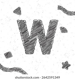 Alfabet krijtletter W. Stijl tekst effect. Grunge textuur achtergrond