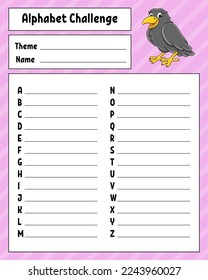 Alphabet-Herausforderung. Arbeitsblatt für Kinder und Kleinkinder. Spiel für Kinder. Vektorgrafik.