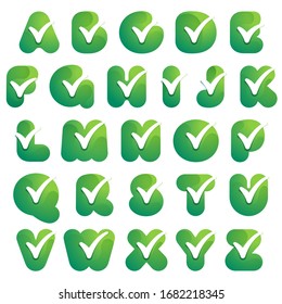 Alphabet with check mark inside. Perfect for approve labels, quality print, verification posters etc.