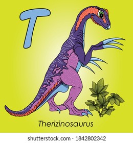 Alphabet for children abc dinosaurus Therizinosaurus letter t