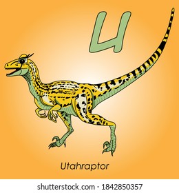 Alphabet for children abc dinosaurus Utahraptor letter u