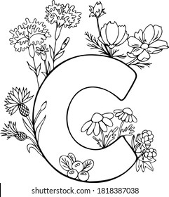 alphabet for children. Alphabet's character, letter С, flowers for letter C for children education. Picture for coloring and ABC learning