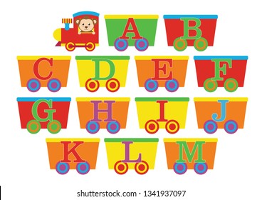 alphabet for children (a-m). letters on the train. Children's puzzles. Educational game for children.
