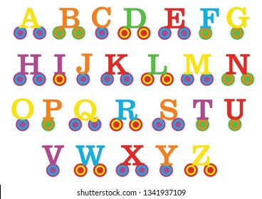 alphabet for children (a-z).  Children's puzzles. Educational game for children. colored letters on wheels