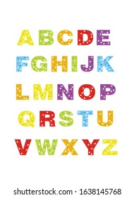 alphabet for children a-z. Kids learning material. Card for learning alphabet. colored alphabet in dots