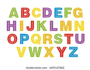 alphabet for children a-z. Kids learning material. Card for learning alphabet. colored alphabet  in white dots