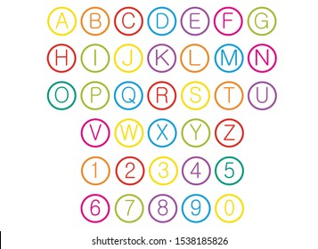 alphabet for children. Kids learning material. Card for learning alphabet. colored alphabet and numbers in circle
