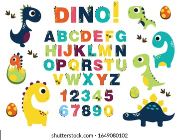 alfabeto para niños. Material didáctico para niños. Tarjeta para aprender alfabeto. alfabeto color con dinosaurios