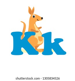 Alphabet for children, letter K, kangaroo, vector illustration.