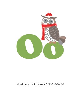 Alphabet for children, letter o, owl, vector illustration.
