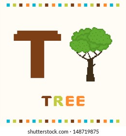 Alphabet for children, letter t and a tree isolated