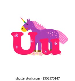 Alphabet Children Letter U Unicorn Vector Stock Vector (Royalty Free ...