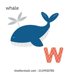 Alphabet for Children Letter W Little Blue Whale illustration