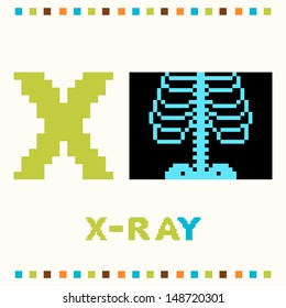 Alphabet for children, letter x and a x-ray isolated