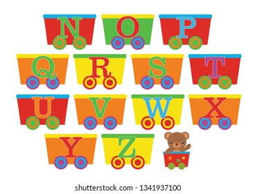 alphabet for children (n-z). letters on the train. Children's puzzles. Educational game for children.