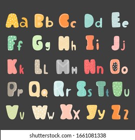 Alphabet for children. Vector illustration of letters. Funny and beautiful fonts for design project.