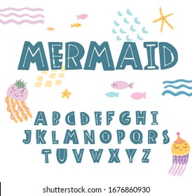 Alphabet for children. Vector illustration of letters. Funny and beautiful fonts for design project.