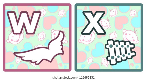 The alphabet for children, w and x.