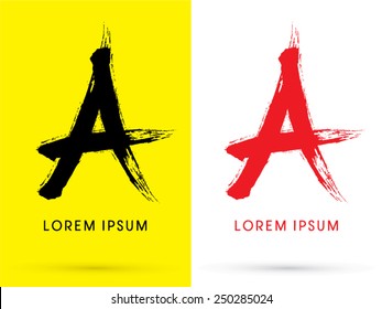 A Alphabet ,Chinese Brush Grunge Font ,designed Using Black And Red Brush Handwriting, Logo, Symbol, Icon, Graphic, Vector.