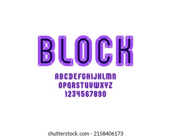 Alphabet from chiseled block, facet font, beveled letters A-Z and numerals 0-9, vector illustration 10EPS