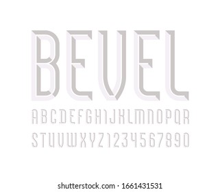 Alphabet from chiseled block, white beautiful font, beveled letters (A-Z) and numerals (0-9), vector 10EPS