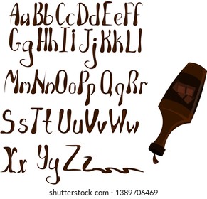 The alphabet of chocolate. Text from syrup. Making desserts, menus, products, cafes, menus.