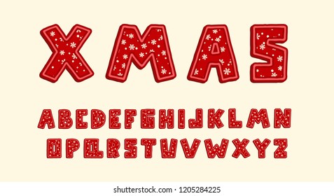 Alphabet Christmas design. Upper case English letters. Bold font clip art, typography style. Hand drawn vector illustration. EPS 10
