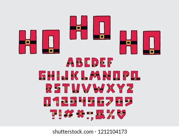 Alphabet Christmas design. Upper case English letters. Font clip art, typography style. Hand drawn vector illustration. EPS 10