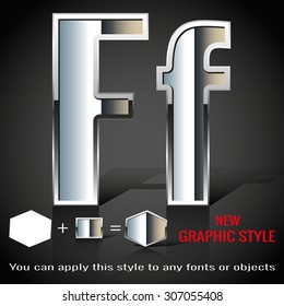 Alphabet in chrome graphic style with shadow, vector. EPS10.