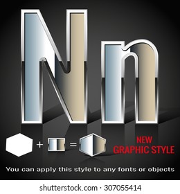 Alphabet in chrome graphic style with shadow, vector. EPS10.