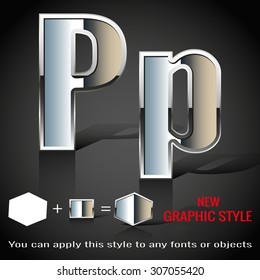 Alphabet in chrome graphic style with shadow, vector. EPS10.