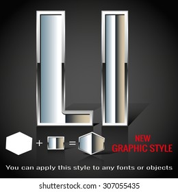 Alphabet in chrome graphic style with shadow, vector. EPS10.
