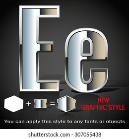 Alphabet in chrome graphic style with shadow, vector. EPS10.