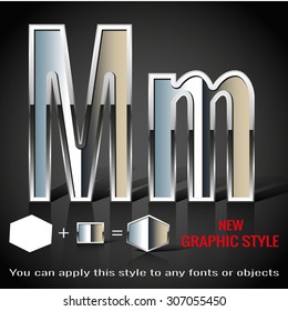Alphabet in chrome graphic style with shadow, vector. EPS10.