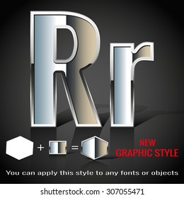 Alphabet in chrome graphic style with shadow, vector. EPS10.
