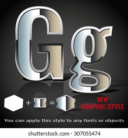 Alphabet in chrome graphic style with shadow, vector. EPS10.