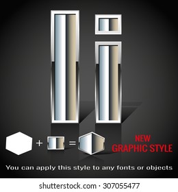 Alphabet in chrome graphic style with shadow, vector. EPS10.
