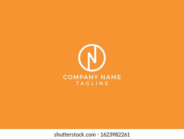 Alphabet Circle Monogram Letter N logo Creative Minimal Unique Design with Orange and White Color in Vector Editable File.