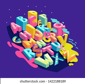 Alphabet city letters. Vector color abstract illustration font composition