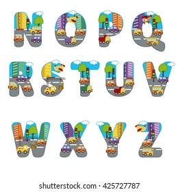 alphabet city from N to Z - vector illustration, eps