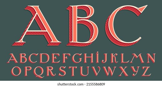 Alphabet in classic three-dimensional shadow style. Perfect for creating classical college or sports printing, retro design, clothing embroidery, unique packaging, vintage header, luxury identity