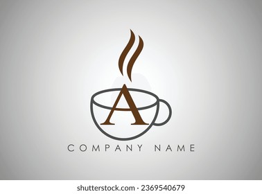  Alphabet A Coffee cup , Coffee badge , Coffee cup logo design.