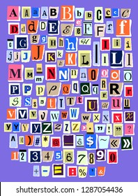 Alphabet collage ABC vector alphabetical font letter cutout of newspaper magazine and colorful alphabetic handmade cutting text newsprint illustration alphabetically typeset isolated on background