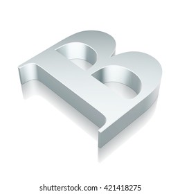 Alphabet collection: 3d metallic character B with reflection on White background, EPS 10 vector illustration.