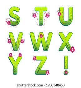 Alphabet collection with lotus flower. Forest green gradient characters. Magical floral letters. Vector set for creating titles and banners. Illustration stock. Spring lettering collection.
