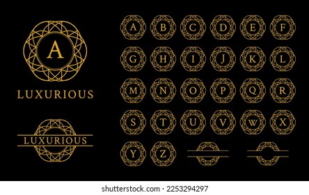 Alphabet collection of luxurious ornament frame logos. Perfect for boutique, beauty cosmetics, spa, yoga, meditation, jewelry, hotel, wedding and the like industries