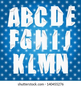 Alphabet collection made of STICKERS or FOLDED PAPER with the letters A B C D E F G H I J K L M N. Editable vector EPS 10