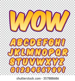 Alphabet collection set. Comic pop art style. Letters, numbers and figures for kids' illustrations, websites, comics, banners.